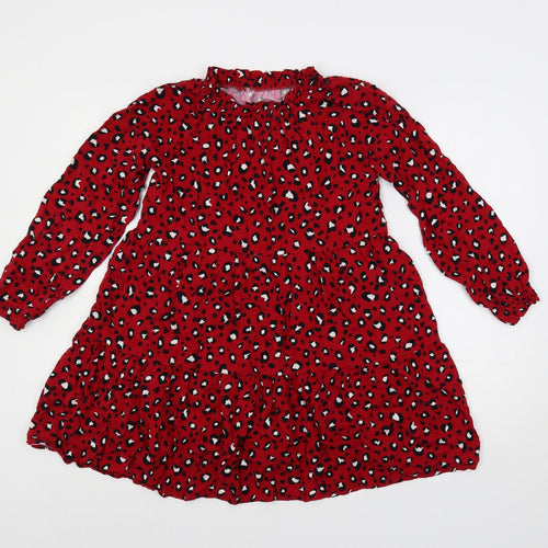 Dunnes Stores Girls Red Animal Print Viscose A-Line Size 10-11 Years Mock Neck Pullover