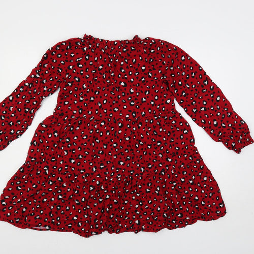 Dunnes Stores Girls Red Animal Print Viscose A-Line Size 10-11 Years Mock Neck Pullover