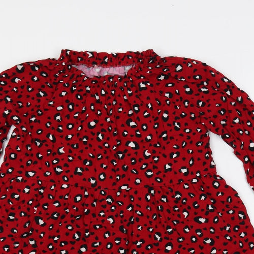 Dunnes Stores Girls Red Animal Print Viscose A-Line Size 10-11 Years Mock Neck Pullover