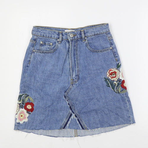 Zara Womens Blue Cotton A-Line Skirt Size S Button - Embellished