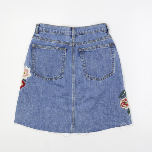 Zara Womens Blue Cotton A-Line Skirt Size S Button - Embellished