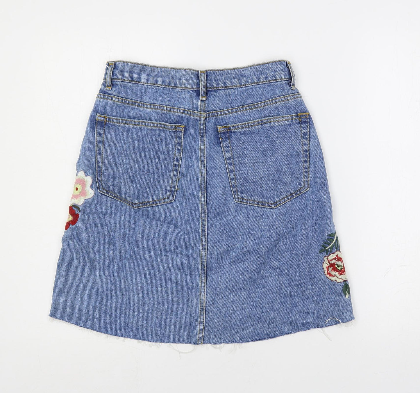 Zara Womens Blue Cotton A-Line Skirt Size S Button - Embellished