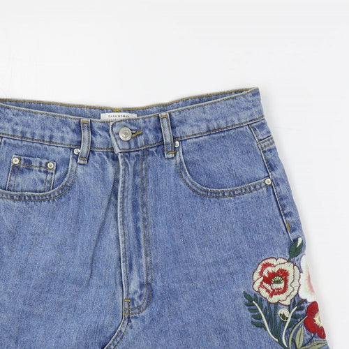 Zara Womens Blue Cotton A-Line Skirt Size S Button - Embellished