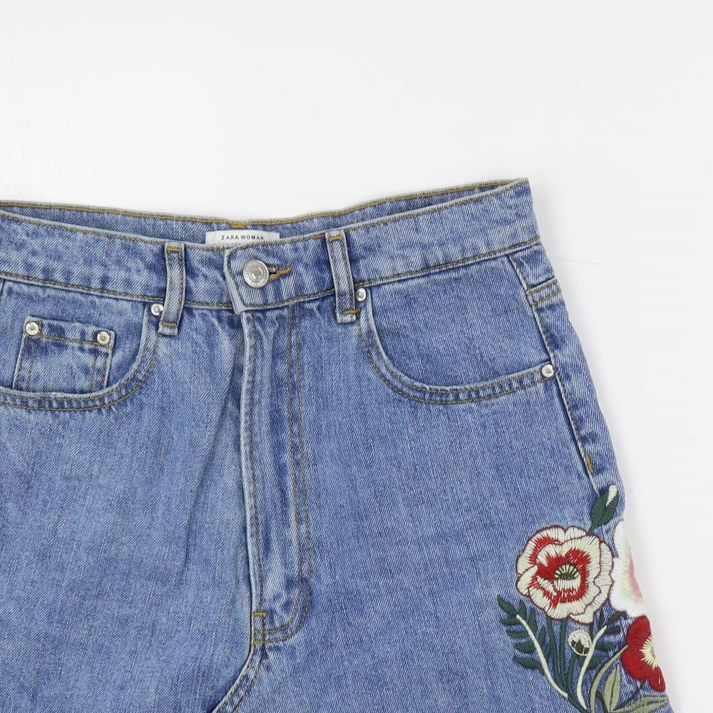 Zara Womens Blue Cotton A-Line Skirt Size S Button - Embellished