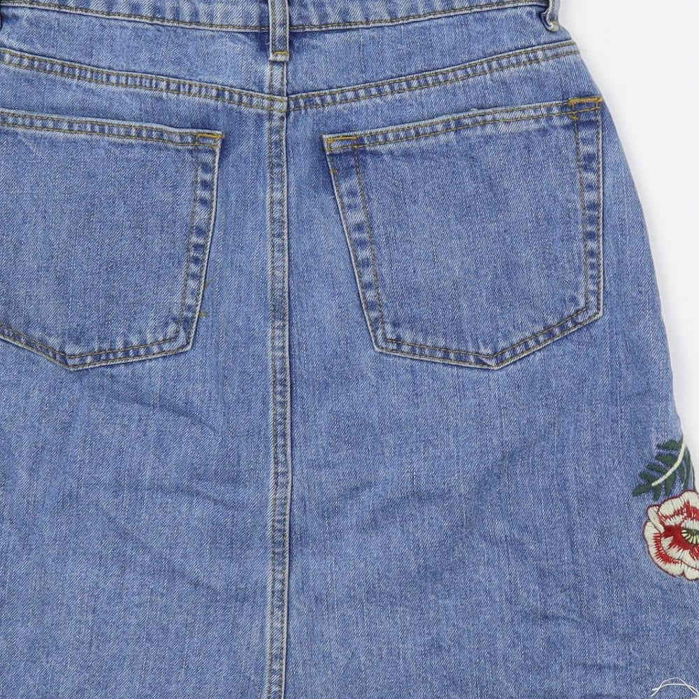 Zara Womens Blue Cotton A-Line Skirt Size S Button - Embellished