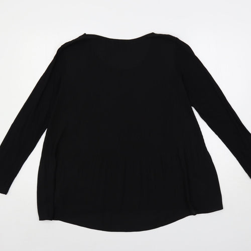 Paraphrase Womens Black Polyester Basic Blouse Size M Round Neck