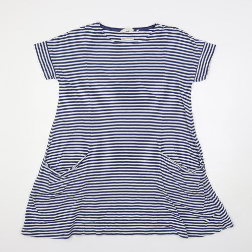 Seasalt Womens Blue Striped Cotton T-Shirt Dress Size 14 Boat Neck Pullover - Pockets