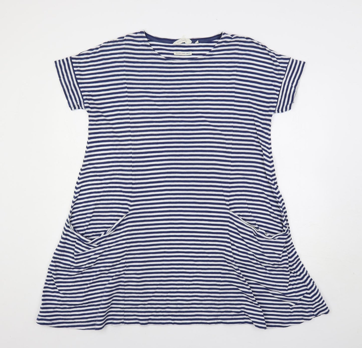 Seasalt Womens Blue Striped Cotton T-Shirt Dress Size 14 Boat Neck Pullover - Pockets