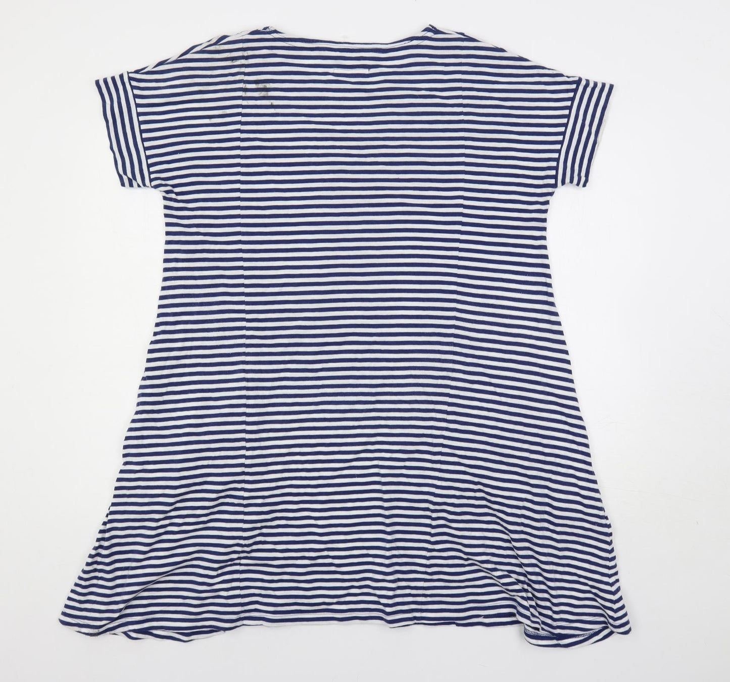 Seasalt Womens Blue Striped Cotton T-Shirt Dress Size 14 Boat Neck Pullover - Pockets