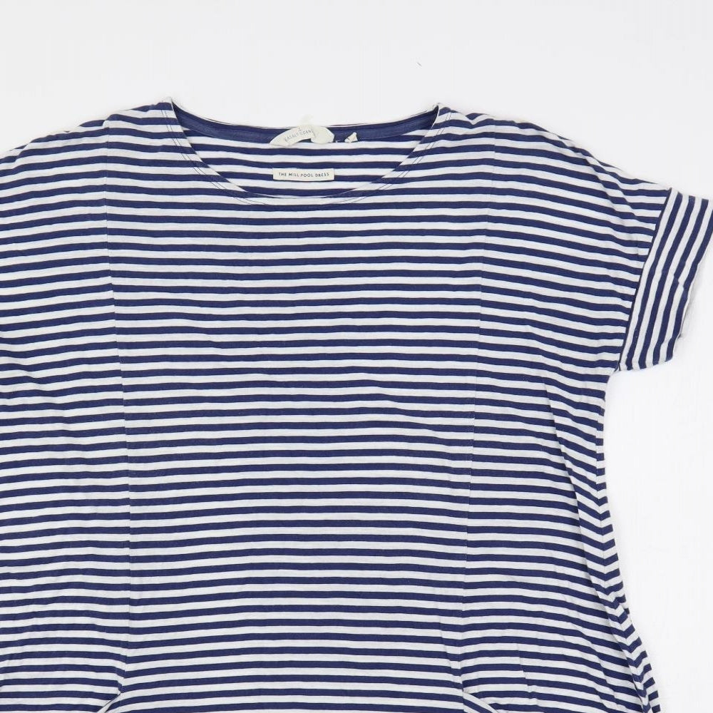 Seasalt Womens Blue Striped Cotton T-Shirt Dress Size 14 Boat Neck Pullover - Pockets