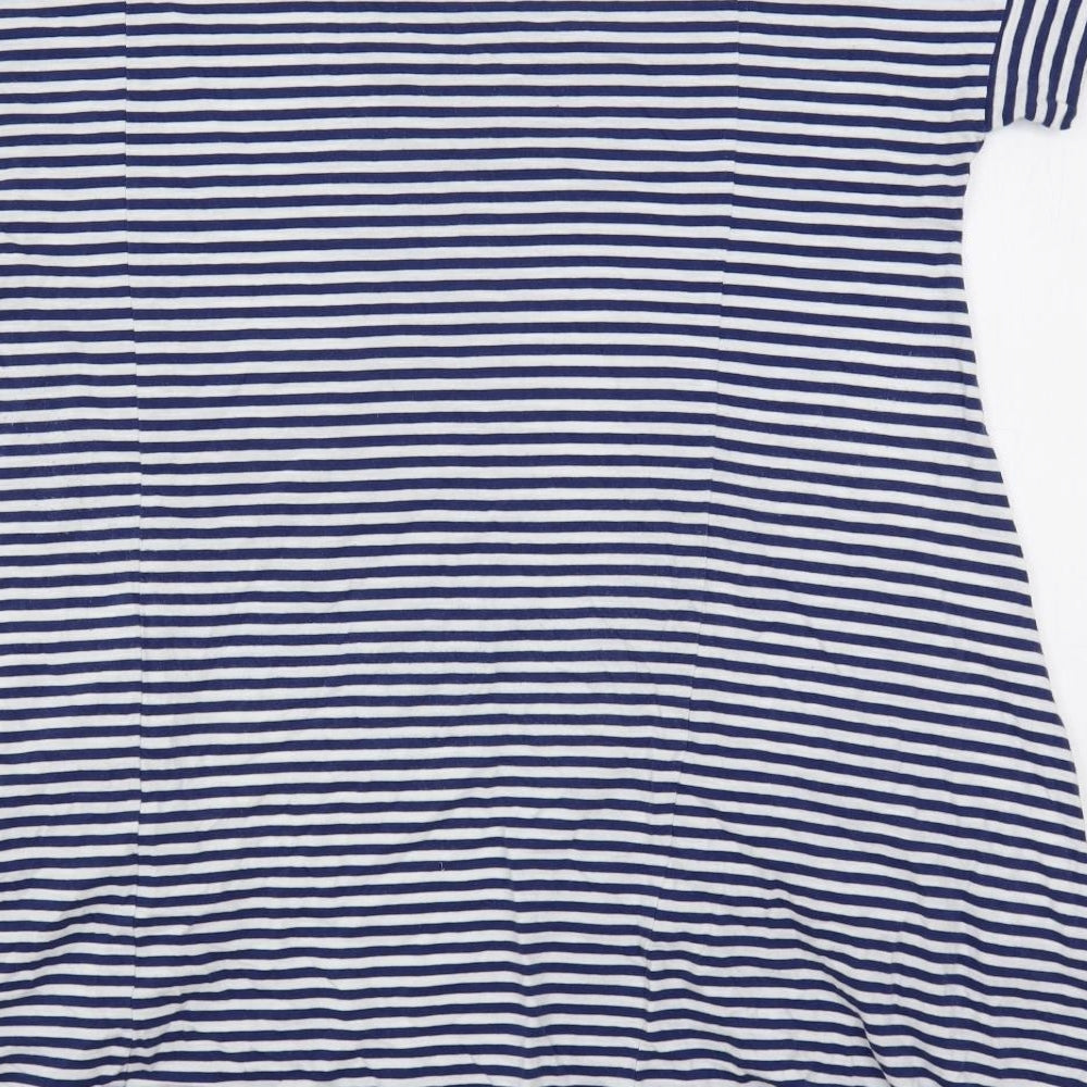 Seasalt Womens Blue Striped Cotton T-Shirt Dress Size 14 Boat Neck Pullover - Pockets
