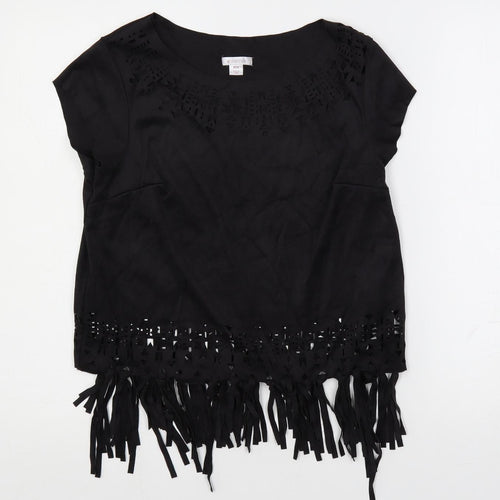 Xhilaration Womens Black Polyester Basic Blouse Size M Boat Neck - Fringe