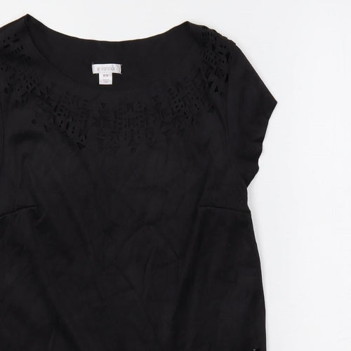 Xhilaration Womens Black Polyester Basic Blouse Size M Boat Neck - Fringe