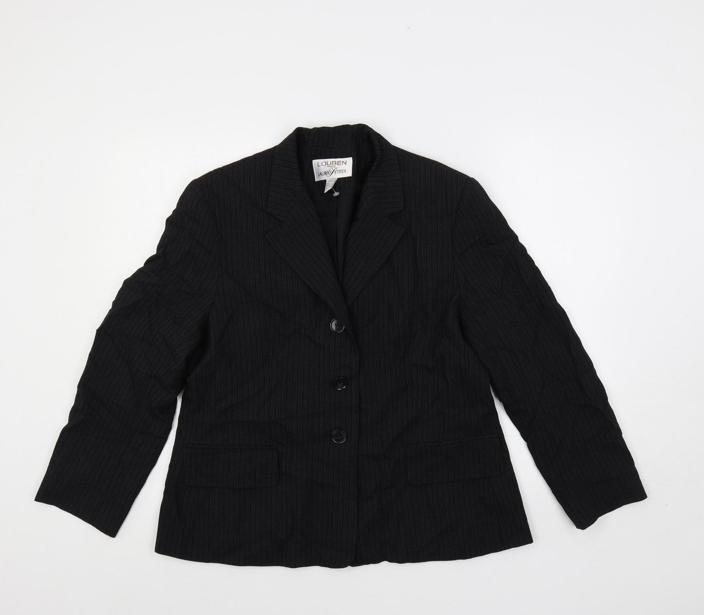 Louben Womens Black Striped Jacket Blazer Size 16 Button