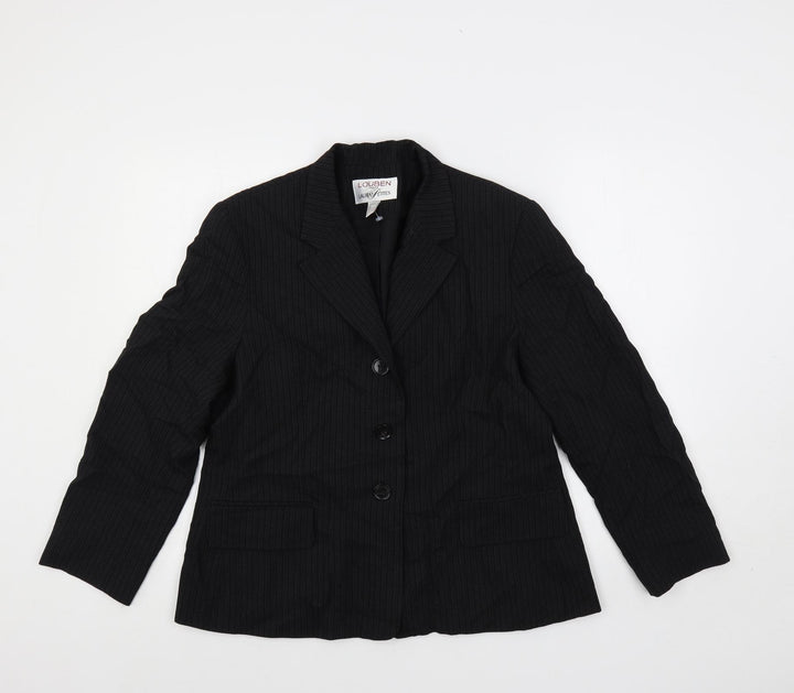 Louben Womens Black Striped Jacket Blazer Size 16 Button