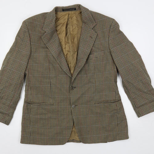 St Michael Mens Brown Geometric Wool Jacket Blazer Size 42 Regular
