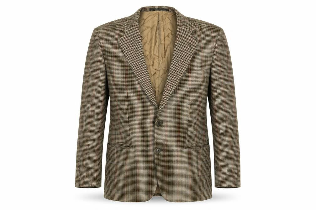 Front view of St Michael men’s brown geometric wool jacket blazer, size 42, regular