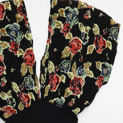 Motel Womens Black Floral Cotton Bodycon Size S V-Neck Pullover