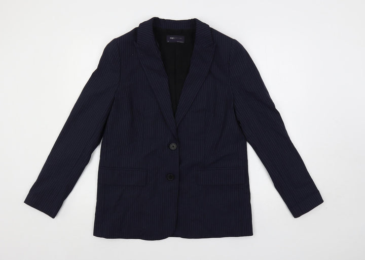 Marks and Spencer Womens Blue Striped Jacket Blazer Size 10 Button