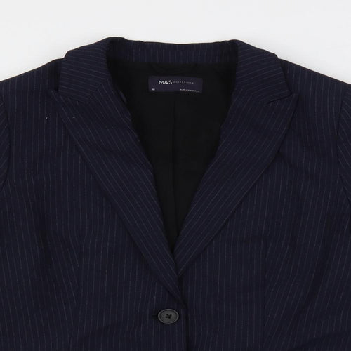 Marks and Spencer Womens Blue Striped Jacket Blazer Size 10 Button