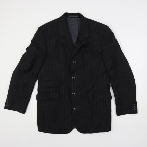 The Fine Tailoring Mens Black Striped Polyester Jacket Suit Jacket Size 38 Regular