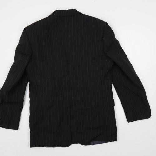 The Fine Tailoring Mens Black Striped Polyester Jacket Suit Jacket Size 38 Regular