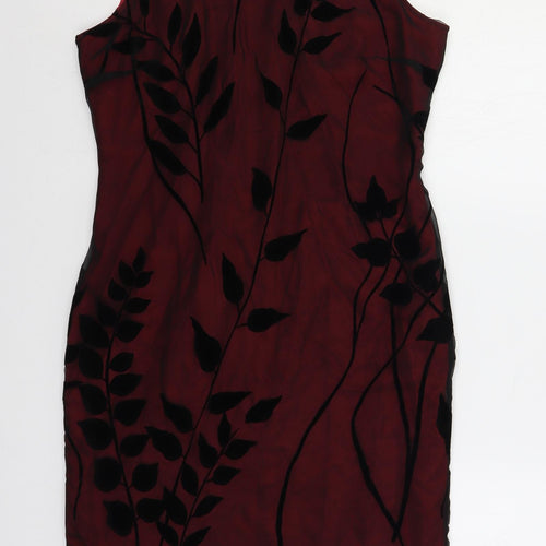Opera Womens Red Geometric Polyester Shift Size 14 Boat Neck Zip - Lined