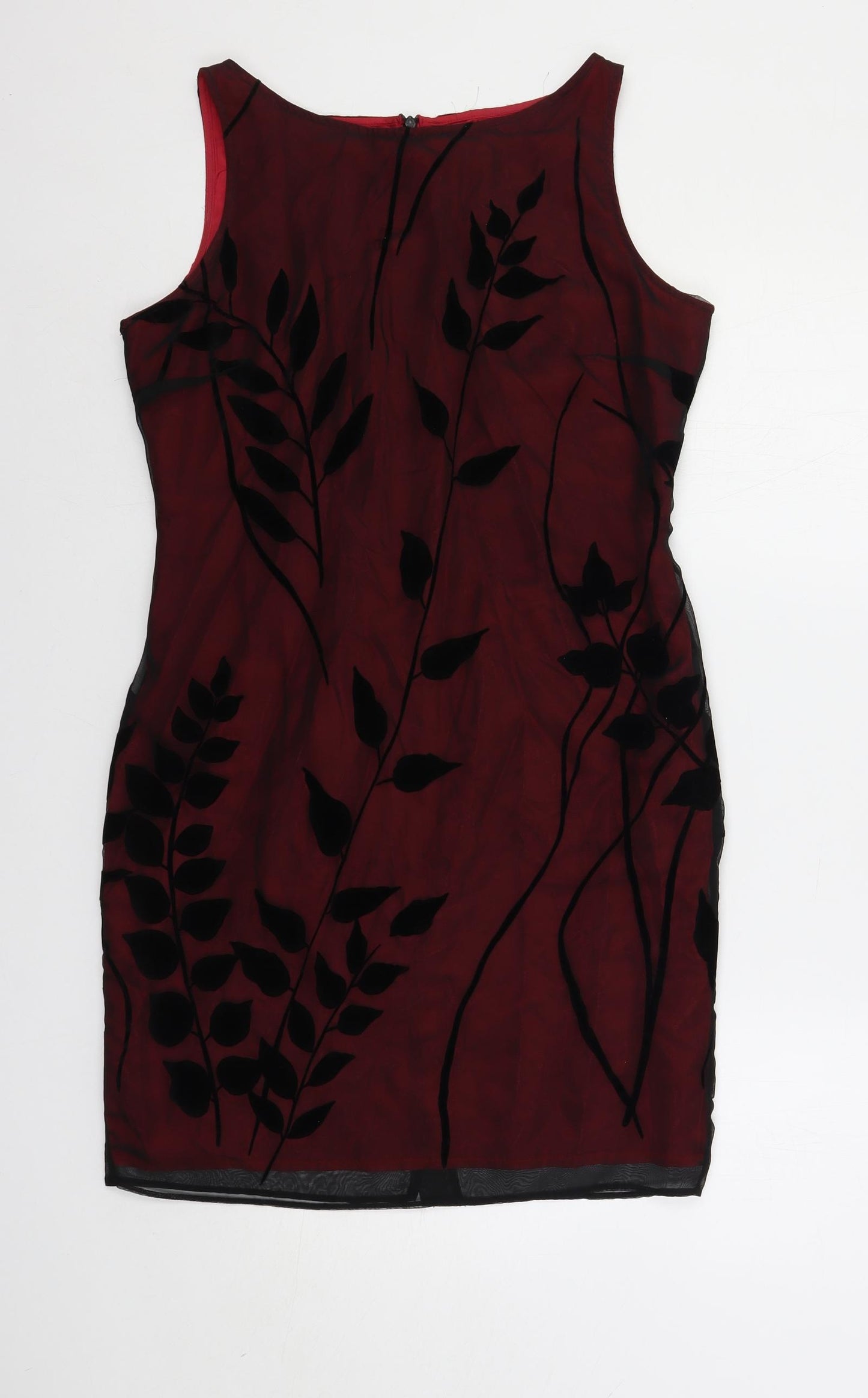 Opera Womens Red Geometric Polyester Shift Size 14 Boat Neck Zip - Lined