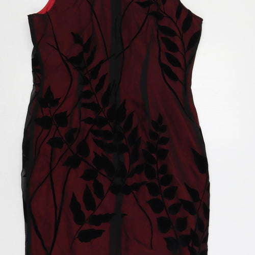 Opera Womens Red Geometric Polyester Shift Size 14 Boat Neck Zip - Lined