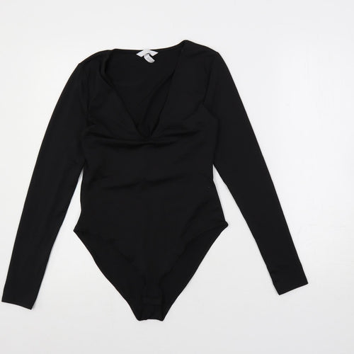 H&M Womens Black Polyester Bodysuit One-Piece Size S Snap
