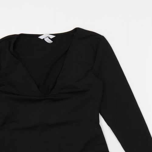 H&M Womens Black Polyester Bodysuit One-Piece Size S Snap