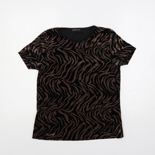 Anna Rose Womens Black Animal Print Polyester Basic Blouse Size M Round Neck - Glitter