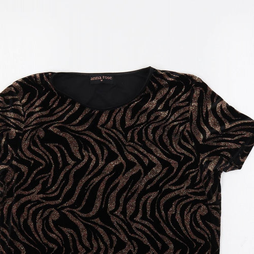Anna Rose Womens Black Animal Print Polyester Basic Blouse Size M Round Neck - Glitter