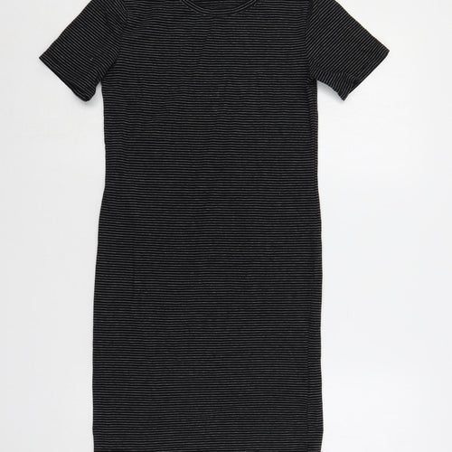 H&M Womens Black Striped Cotton T-Shirt Dress Size S Crew Neck Pullover