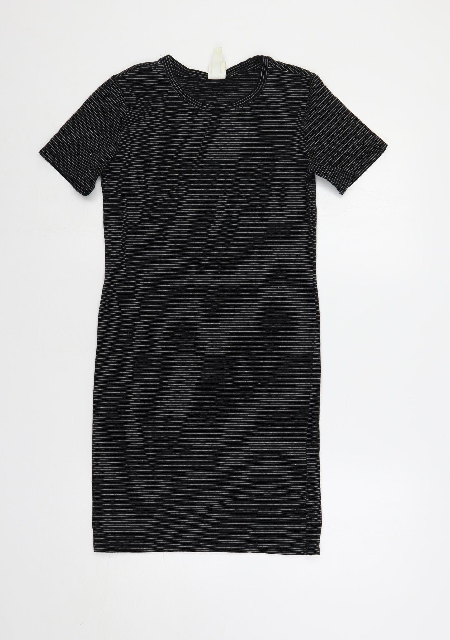 H&M Womens Black Striped Cotton T-Shirt Dress Size S Crew Neck Pullover