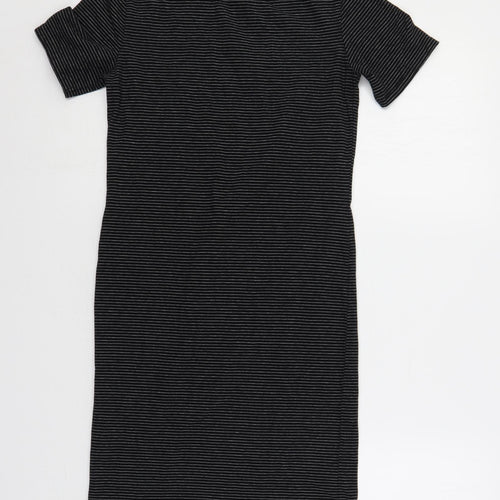 H&M Womens Black Striped Cotton T-Shirt Dress Size S Crew Neck Pullover