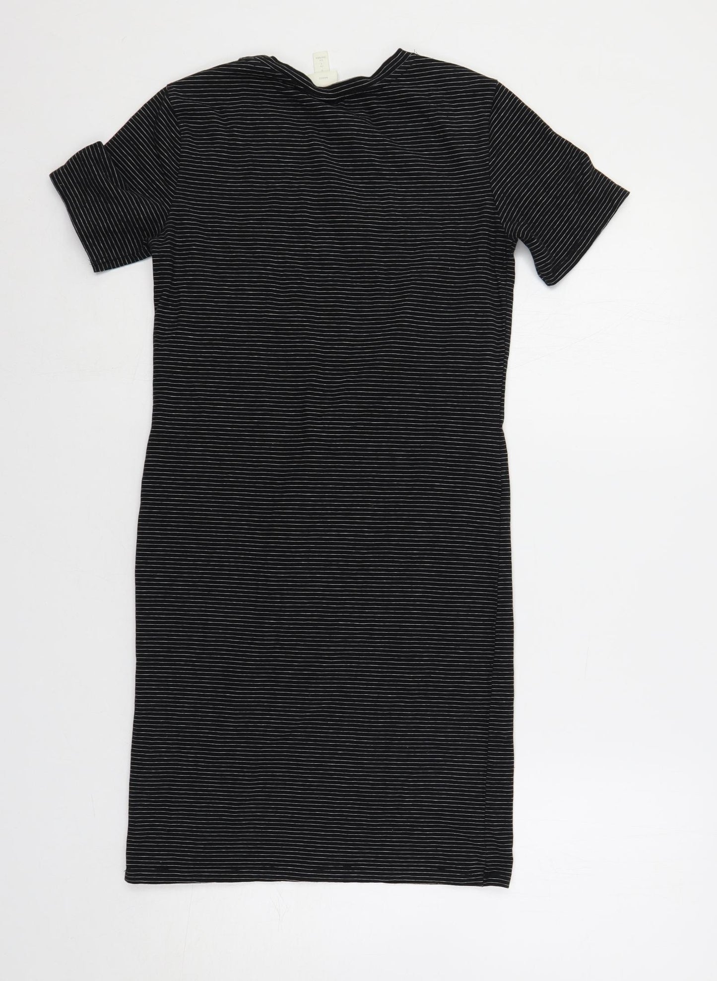 H&M Womens Black Striped Cotton T-Shirt Dress Size S Crew Neck Pullover