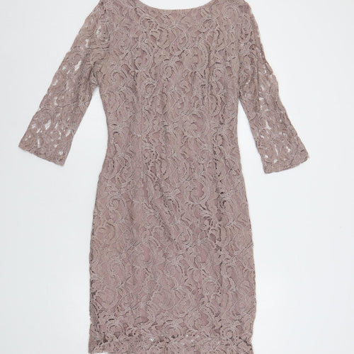 Roman Womens Pink Cotton Pencil Dress Size 12 Boat Neck Zip - Lined
