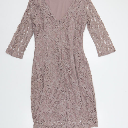 Roman Womens Pink Cotton Pencil Dress Size 12 Boat Neck Zip - Lined
