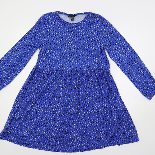New Look Womens Blue Animal Print Polyester A-Line Size 10 Crew Neck Pullover