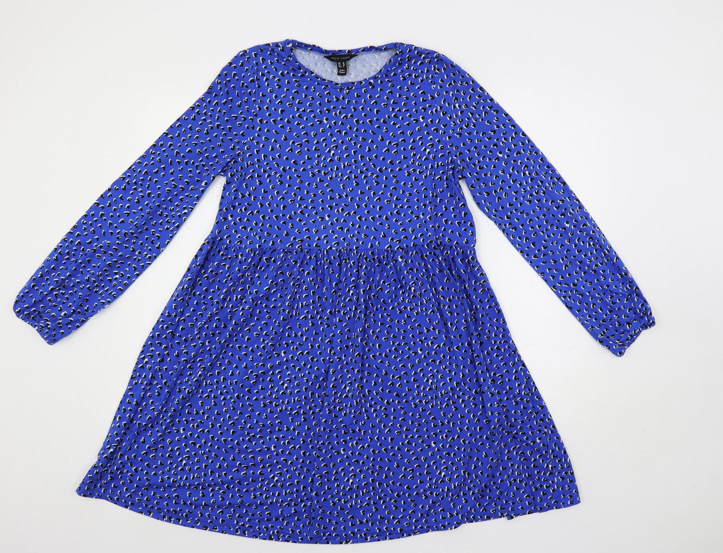 New Look Womens Blue Animal Print Polyester A-Line Size 10 Crew Neck Pullover