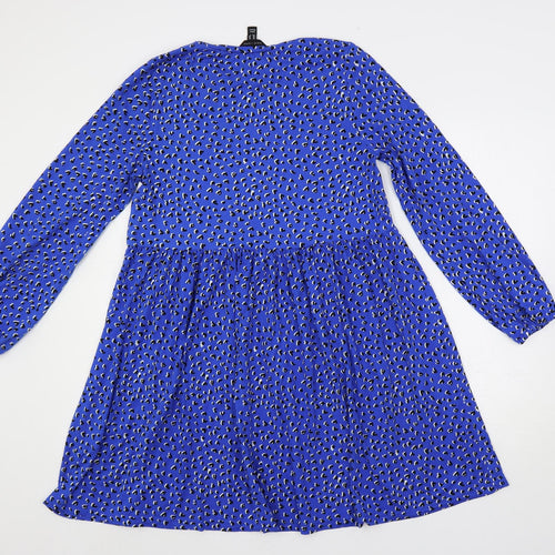 New Look Womens Blue Animal Print Polyester A-Line Size 10 Crew Neck Pullover