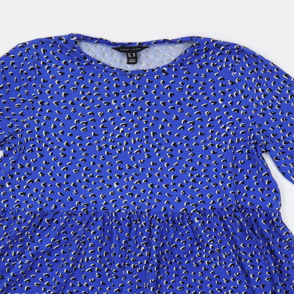 New Look Womens Blue Animal Print Polyester A-Line Size 10 Crew Neck Pullover