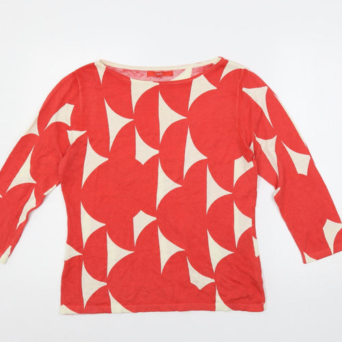 NEXT Womens Red Boat Neck Geometric Cotton Pullover Jumper Size 12