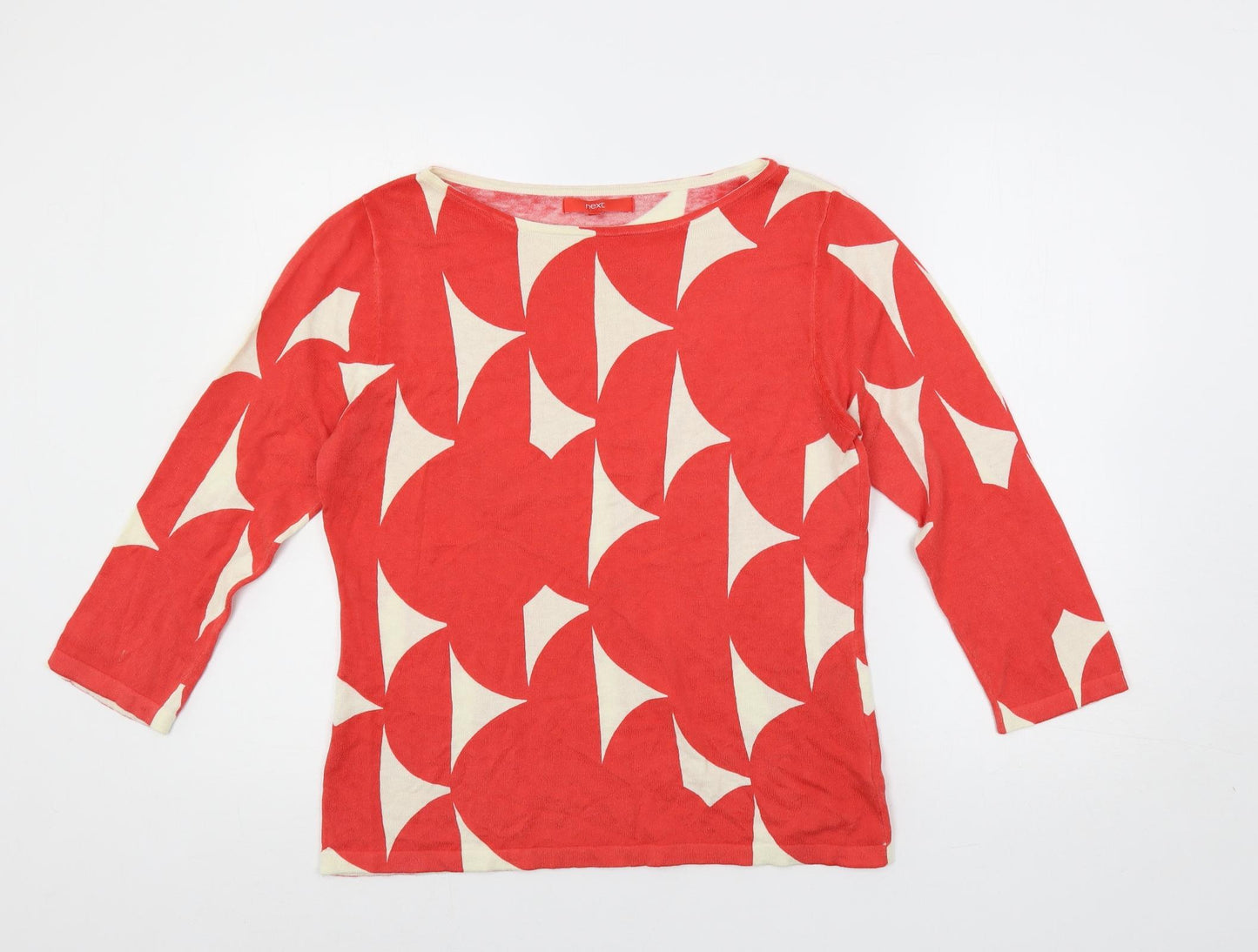 NEXT Womens Red Boat Neck Geometric Cotton Pullover Jumper Size 12