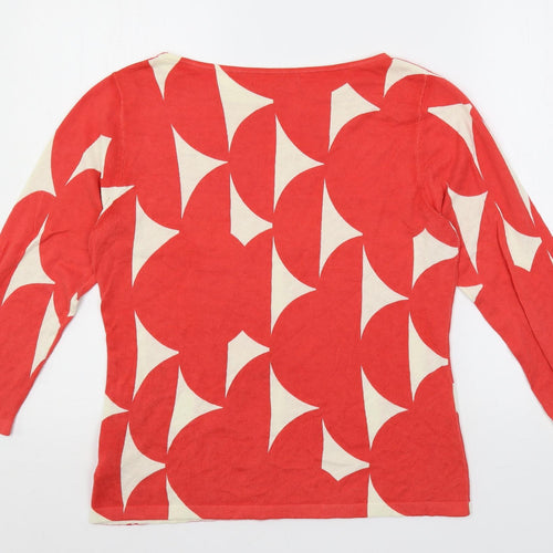 NEXT Womens Red Boat Neck Geometric Cotton Pullover Jumper Size 12