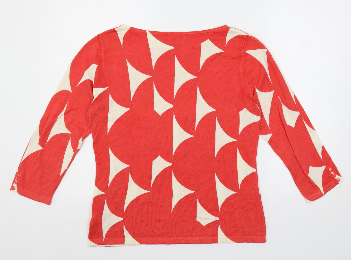 NEXT Womens Red Boat Neck Geometric Cotton Pullover Jumper Size 12