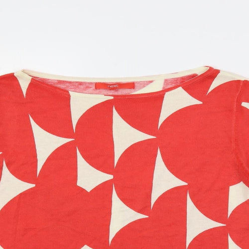 NEXT Womens Red Boat Neck Geometric Cotton Pullover Jumper Size 12
