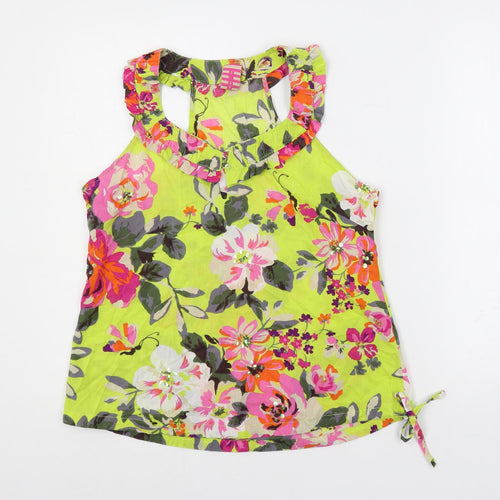 NEXT Womens Multicoloured Floral Cotton Basic Blouse Size 8 V-Neck - Sequin