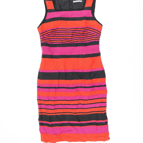 Marks and Spencer Womens Multicoloured Striped Linen Shift Size 12 Square Neck Zip